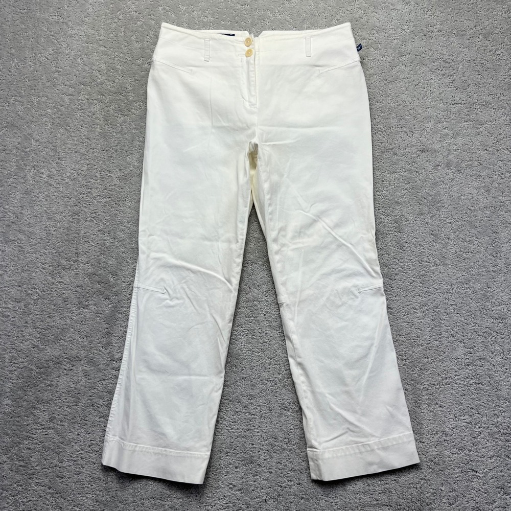 VINTAGE Faconnable Capri Pants Size 10 White Cotton Stretch Straight Leg France
